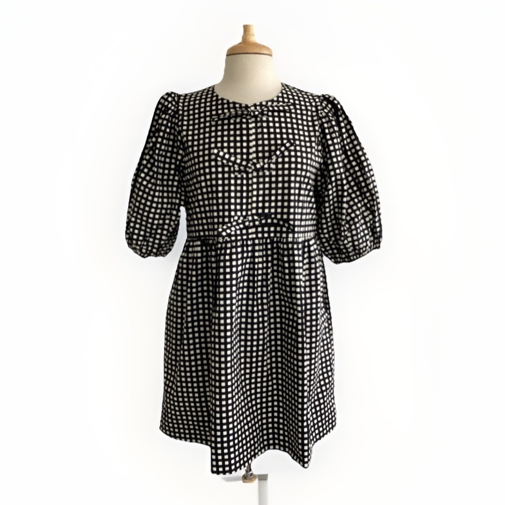 Band of the Free black/white gingham check  puff sleeve babydoll minidress M NWT